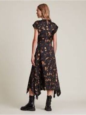 AllSaints Black Floral Asymmetric-Hem Dress